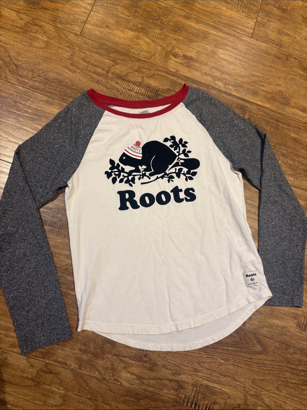 Roots Kids White, Gray & Red Raglan Long-Sleeve Tee
